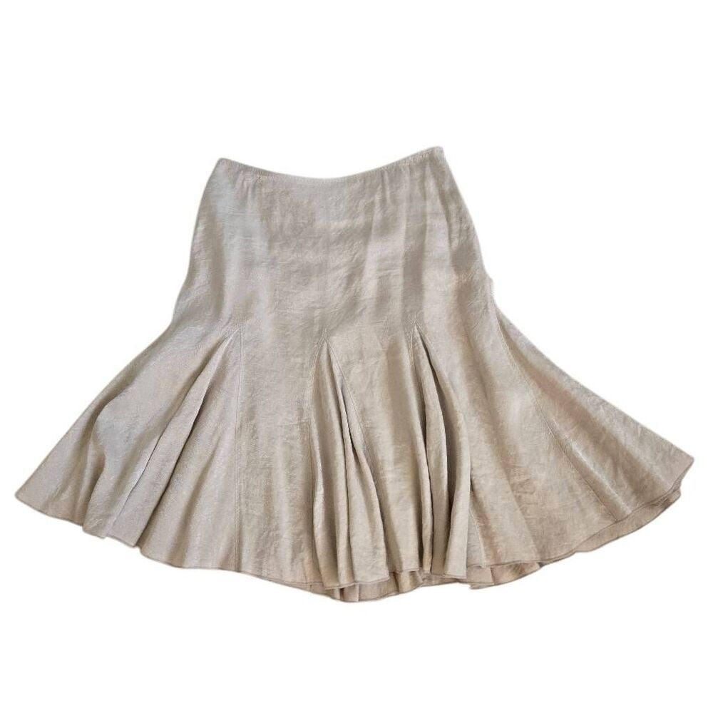 White House Black Market Womens Lined Pleated Full Flared Skirt Beige Size 2